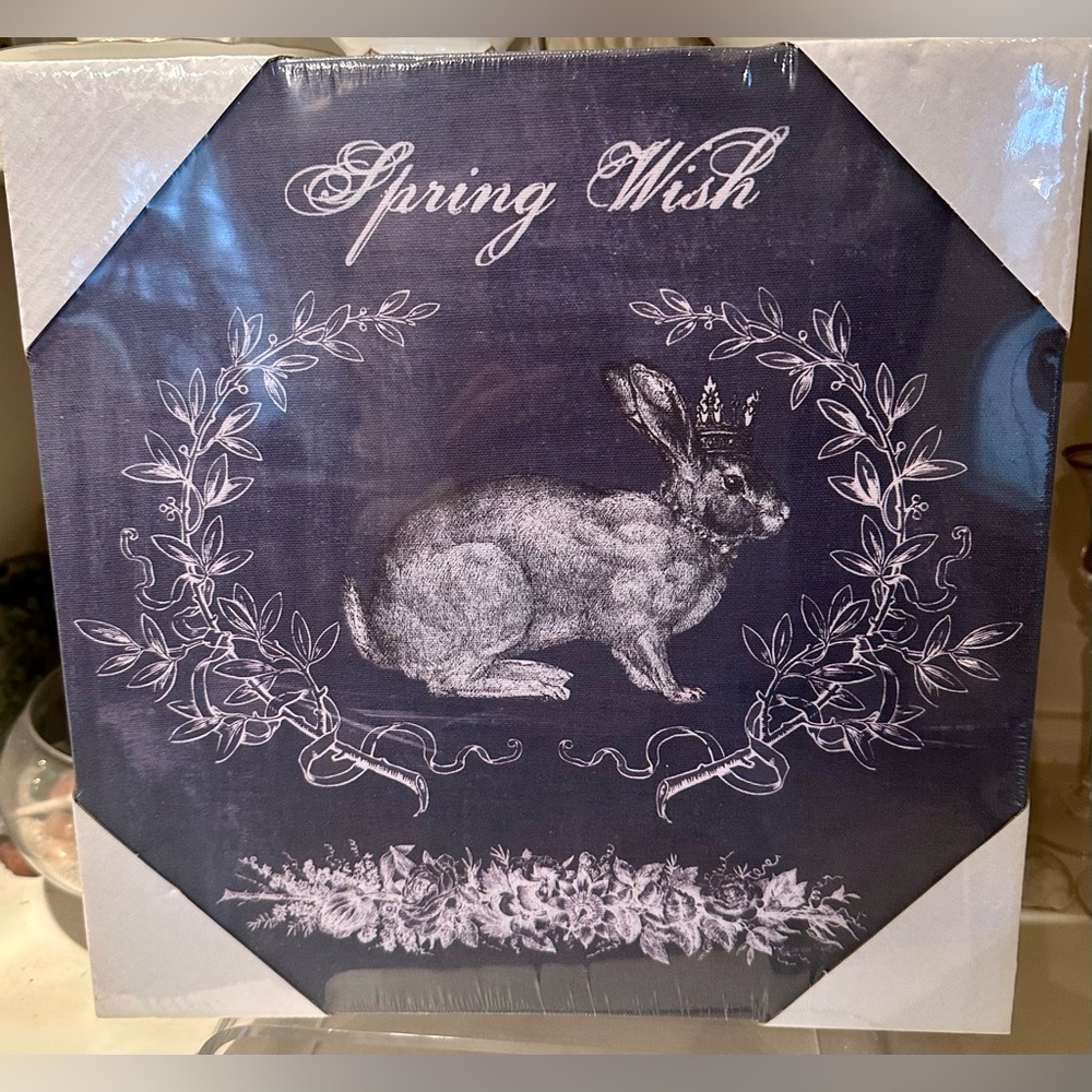 NWOT Heather Myers White Rabbit print on a Black/Sepia Canvas Still in packaging